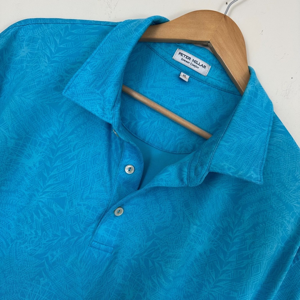 Peter Millar Summer Comfort Polo Shirt Blue Botanical Floral Stretch Golf Men XL